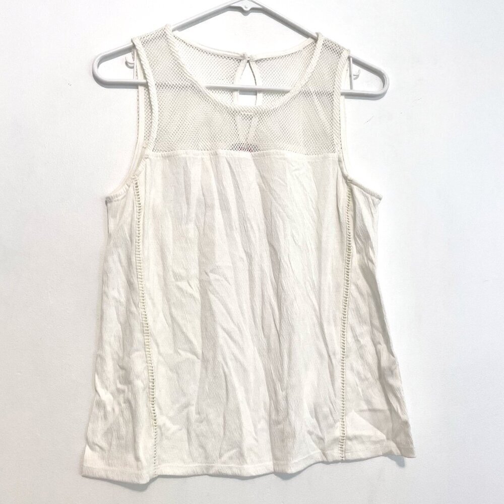 PIXLEY STITCH FIX STITCHFIX Solid White / Ivory ish Mixed Media Crochet Tank Top